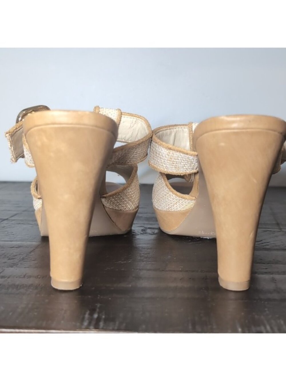 Naturalizer Kole Sandals Tan Woven Buckle Peep Toe Heels N5 Comfort Womens 7 - Picture 10 of 15